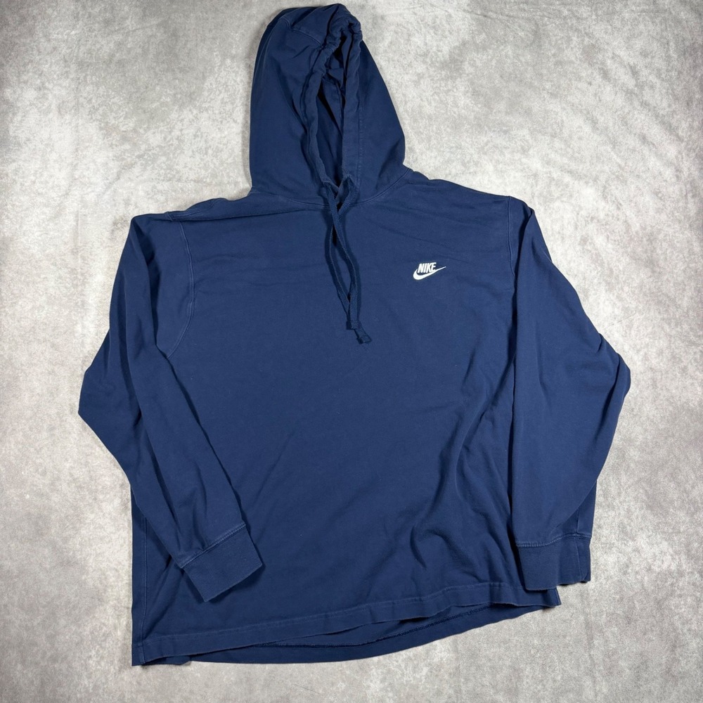 Nike Mens Navy Blue Long Sleeve Hooded T-Shirt Embroidered Logo XXL Sportswear